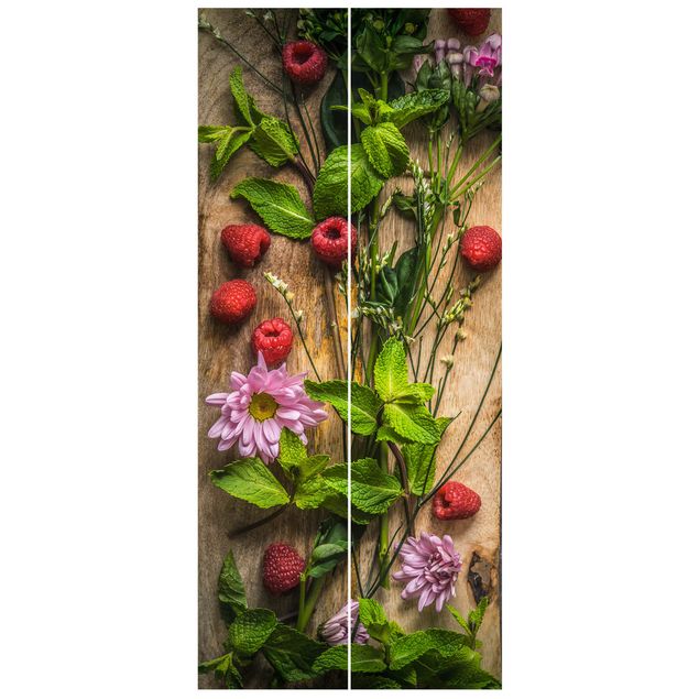 Door Wallpapers wood Flowers Raspberries Mint