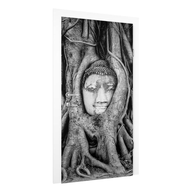 Wallpapers sunset Buddha In Ayutthaya Lined From Tree Roots In Black And White