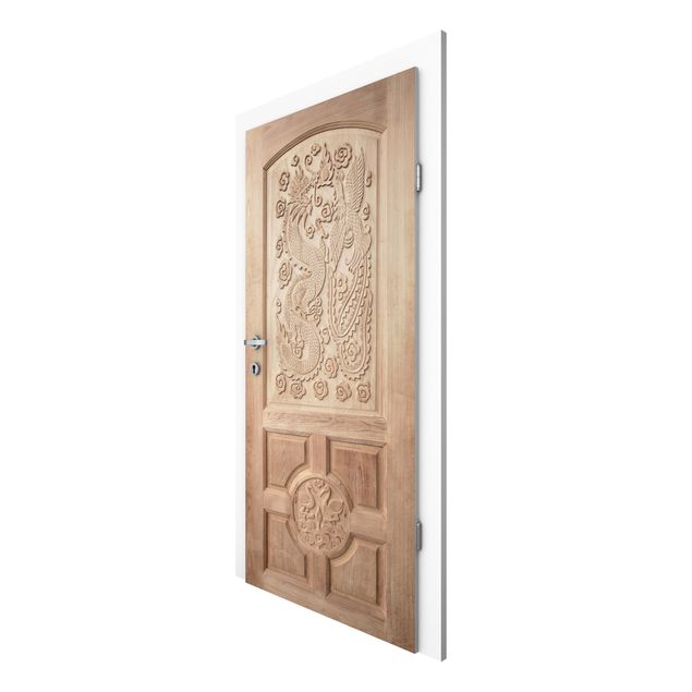 Wood effect wallpaper Carved Asian Wooden Door From Thailand