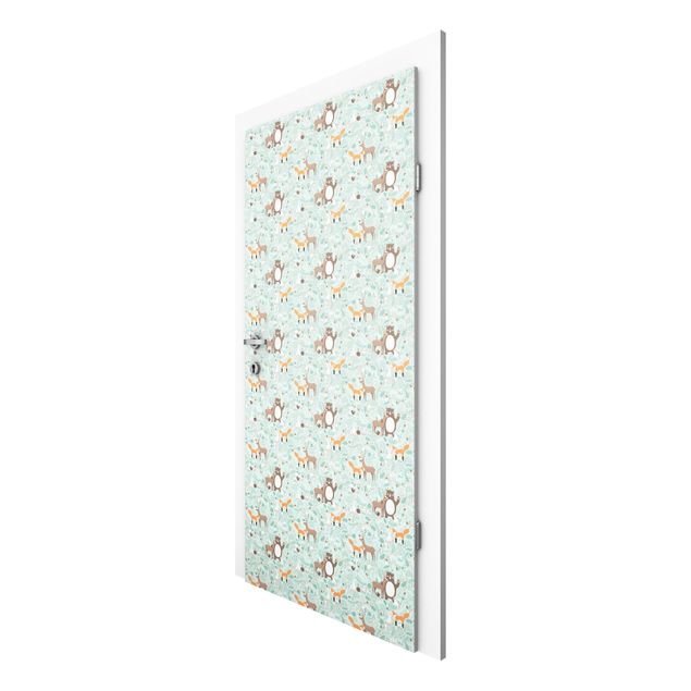 Door Wallpapers junior room Kids Pattern Forest Friends With Forest Animals