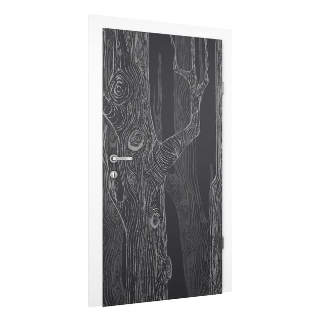Door Wallpapers flower No.MW20 Living Forest Anthracite Grey