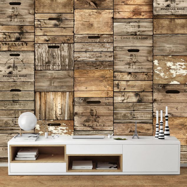 Peel and stick wallpaper Vintage Wooden Crates Rows