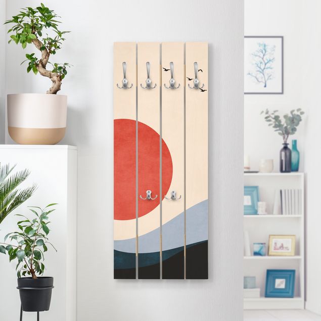 Wall mounted coat rack landscape Birds In Red Sunset