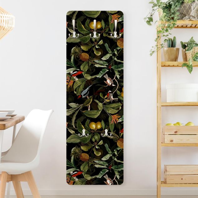 Wall mounted coat rack flower Birds With Pineapple Green