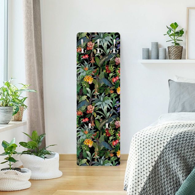 Wall mounted coat rack patterns Birds With Tropical Flowers