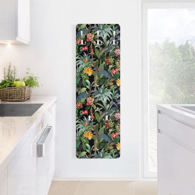 Wall mounted coat rack animals Birds With Tropical Flowers