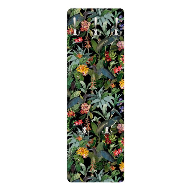 Wall mounted coat rack multicoloured Birds With Tropical Flowers