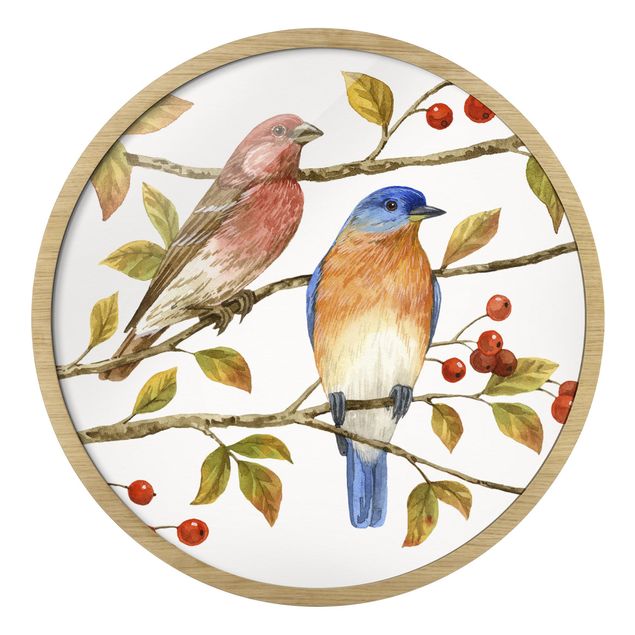 Orange print Birds And Berries - Bluebird