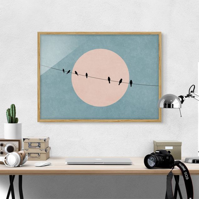 Landscape wall art Birds In Front Of Pink Sun I