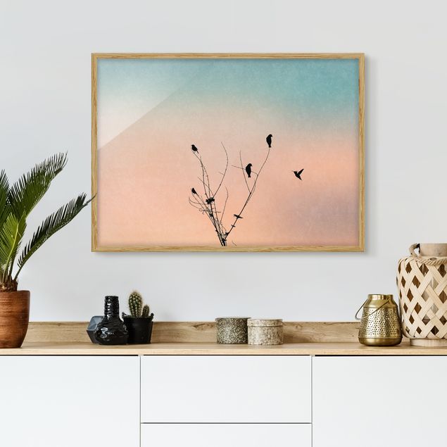 Prints landscape Birds In Front Of Rose Sun II