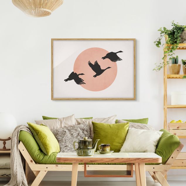 Landscape canvas prints Birds In Front Of Rose Sun III