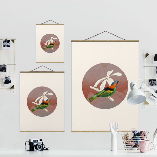 Fabric print with posters hangers Bird Collage In A Circle ll