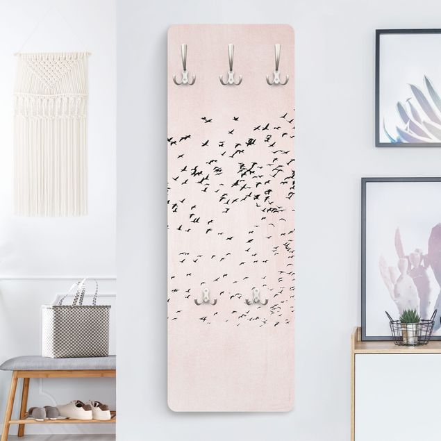 Wall mounted coat rack landscape Flock Of Birds In The Sunset