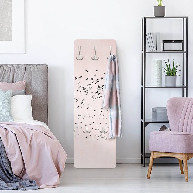 Wall mounted coat rack animals Flock Of Birds In The Sunset