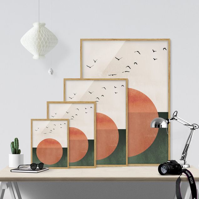 Modern art prints Flock Of Birds In Front Of Rising Sun