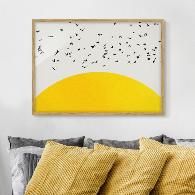 Kitchen Flock Of Birds In Front Of Yellow Sun