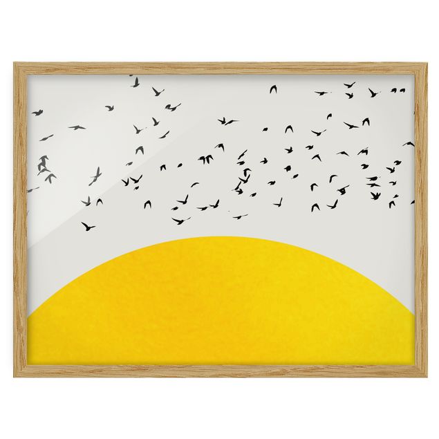 Animal wall art Flock Of Birds In Front Of Yellow Sun