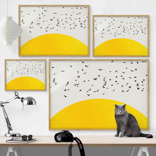Contemporary art prints Flock Of Birds In Front Of Yellow Sun
