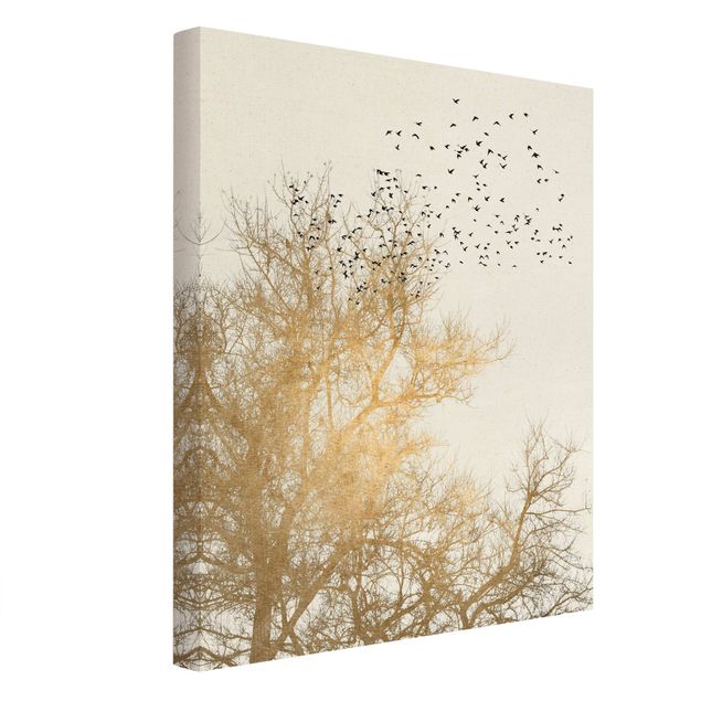 Canvas art Flock Of Birds In Front Of Golden Tree