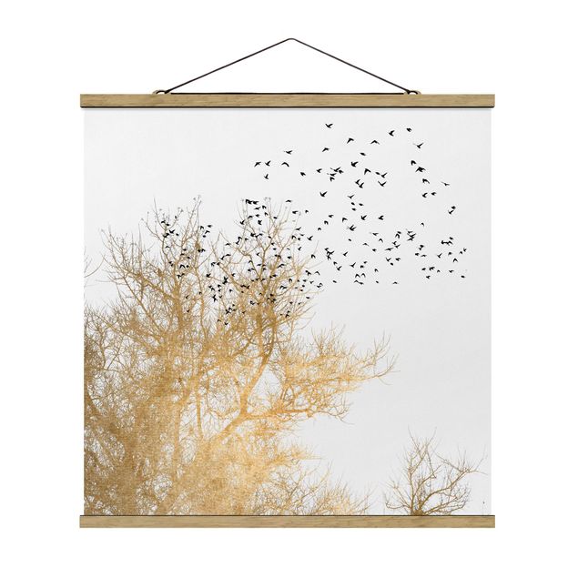 Art prints Flock Of Birds In Front Of Golden Tree