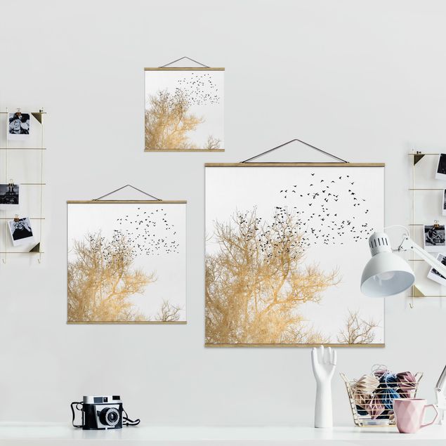 Modern art prints Flock Of Birds In Front Of Golden Tree