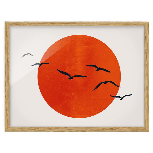 Animal canvas Flock Of Birds In Front Of Red Sun I