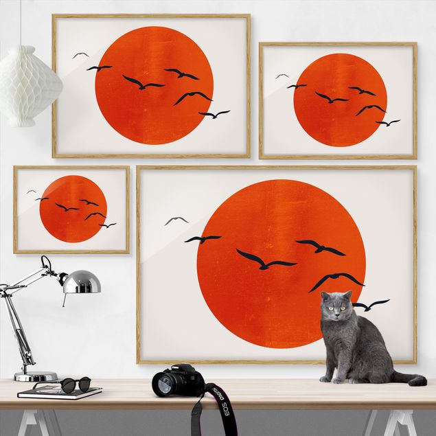 Prints modern Flock Of Birds In Front Of Red Sun I