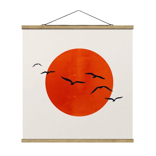 Prints animals Flock Of Birds In Front Of Red Sun I
