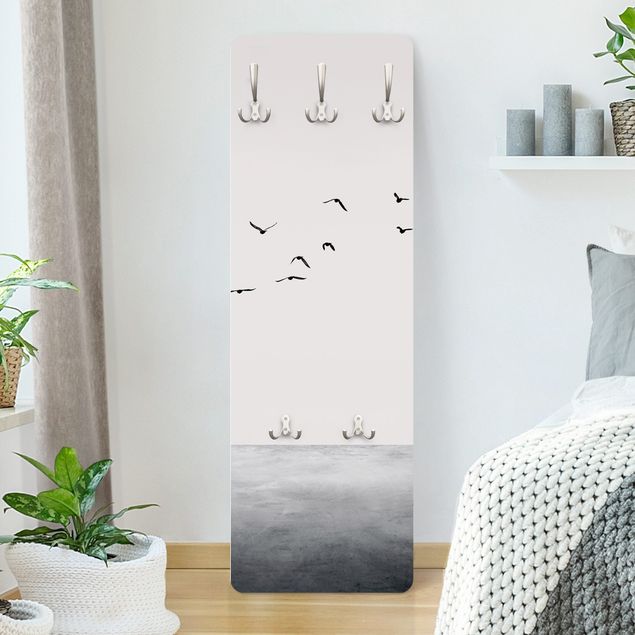 Wall mounted coat rack black and white Birds Migrating South