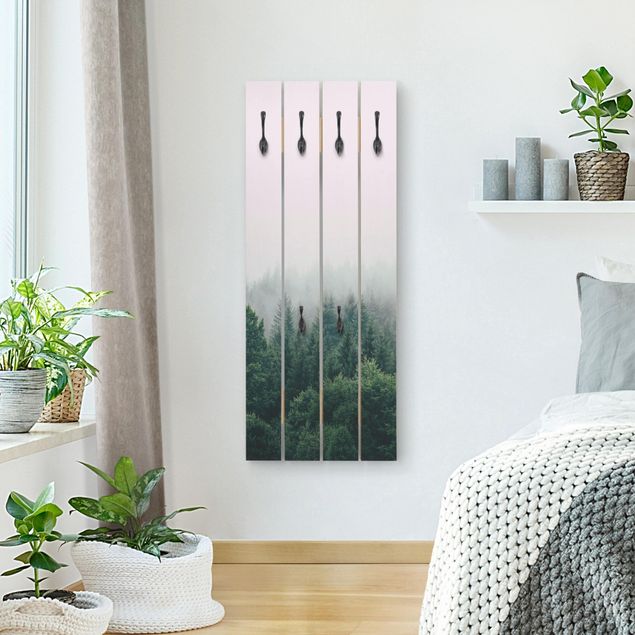 Wooden wall mounted coat rack Foggy Forest Twilight