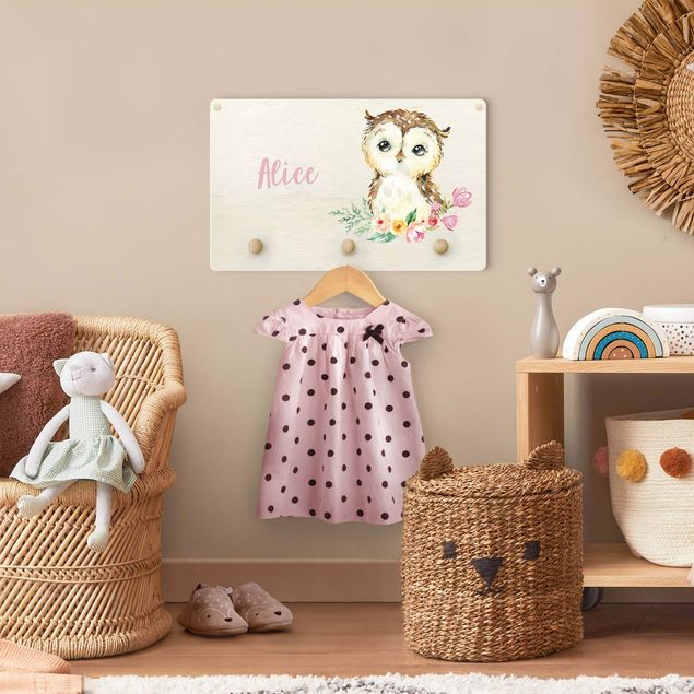 Wall mounted coat rack sayings & quotes Forest Animal Baby Owl With Customised Name