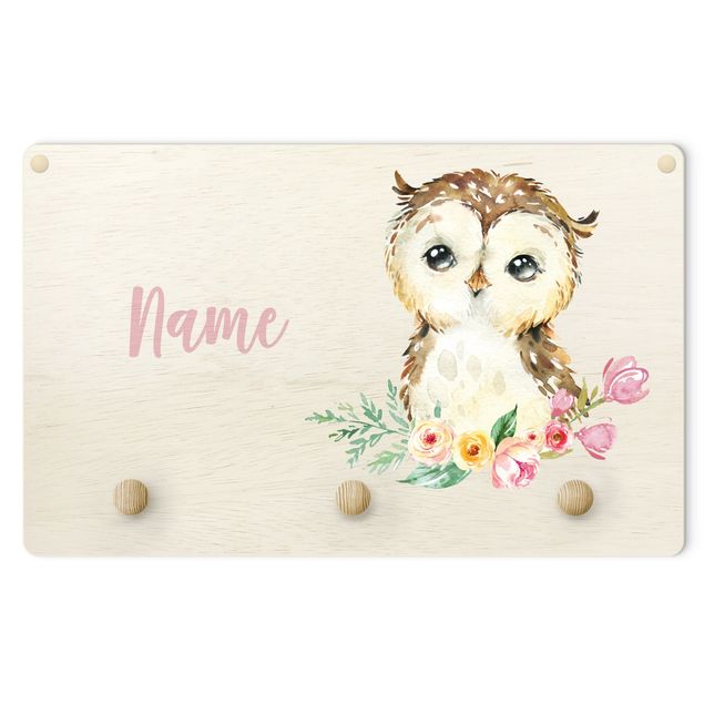 Wall mounted coat rack animals Forest Animal Baby Owl With Customised Name