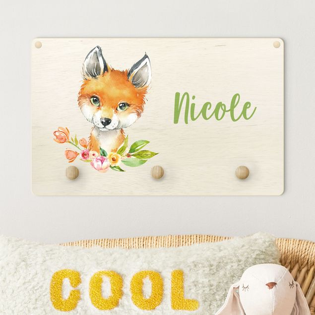 Kids room decor Forest Animal Baby Fox With Customised Name