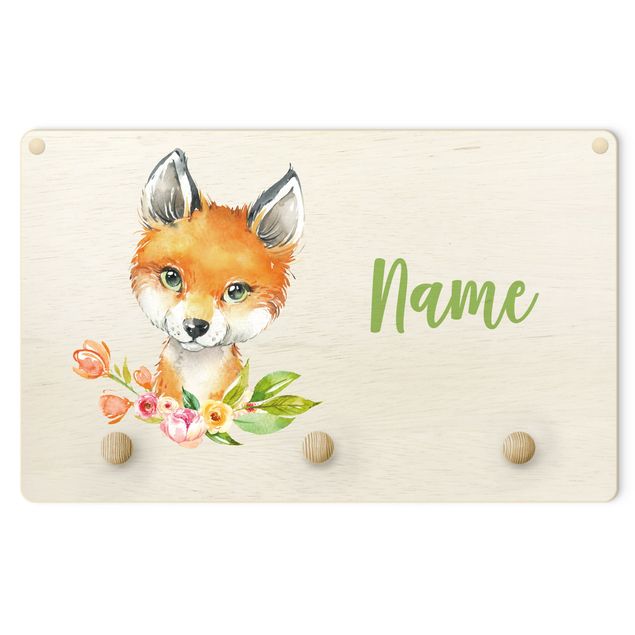 Wall mounted coat rack animals Forest Animal Baby Fox With Customised Name