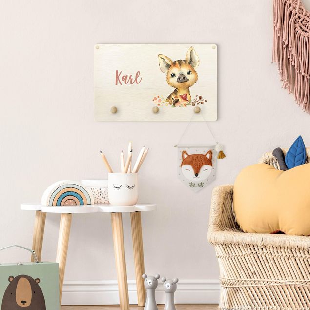 Wall mounted coat rack sayings & quotes Forest Animal Baby Boar With Customised Name