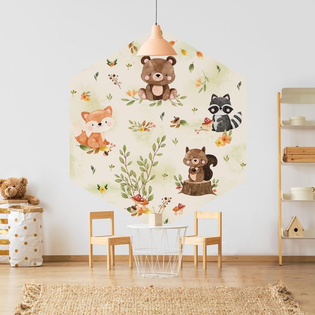 Modern wallpaper designs Forest Animals Autumn Bear Squirrel Raccoon