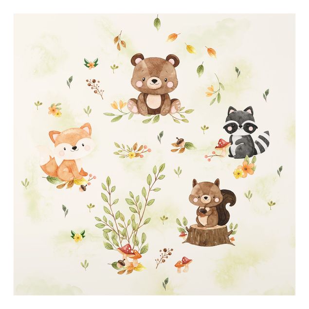 Nursery wall art Forest Animals Autumn Bear Squirrel Raccoon