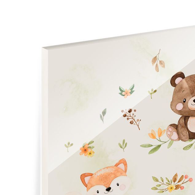 Glass prints pieces Forest Animals Autumn Bear Squirrel Raccoon