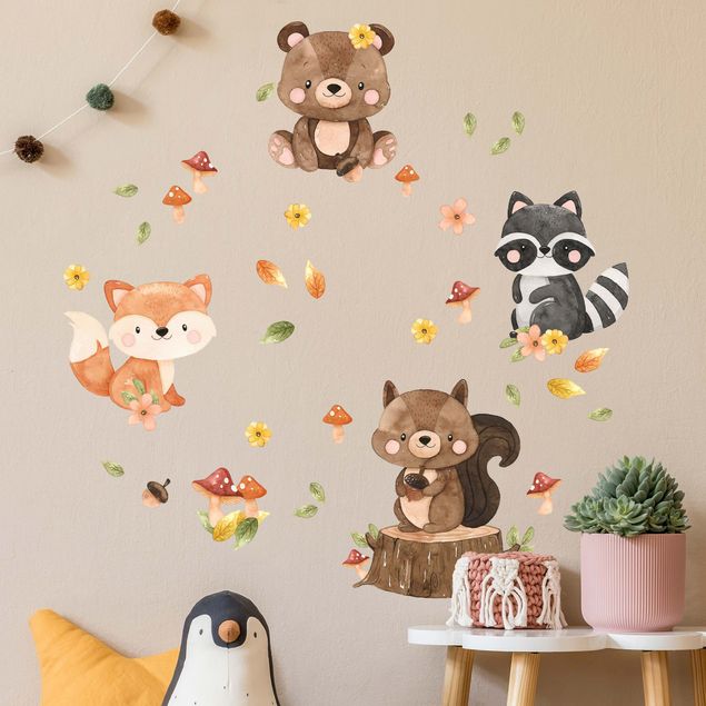 Wall decal forest Forest Animals Autumn Bear Squirrel Raccoon