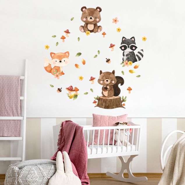 Forest wall decal Forest Animals Autumn Bear Squirrel Raccoon