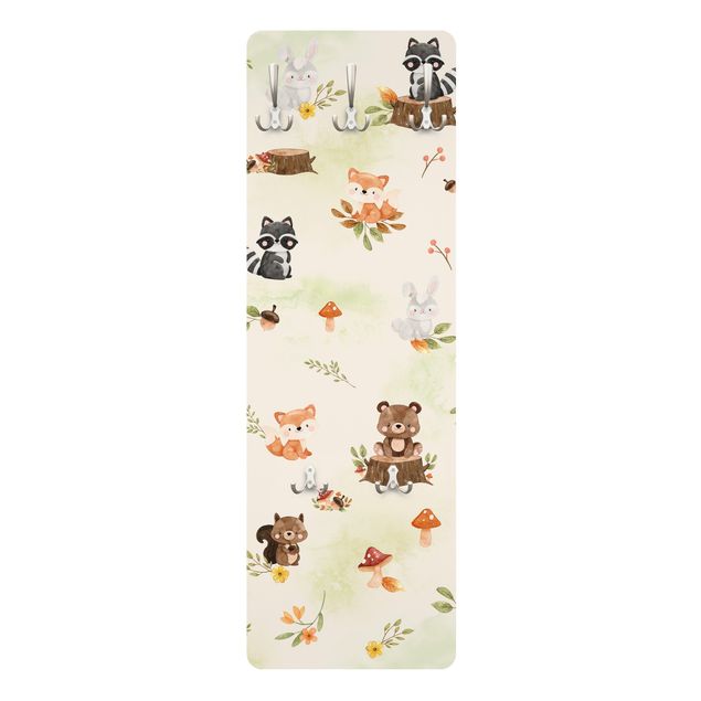 Wall mounted coat rack multicoloured Forest Animals Autumn