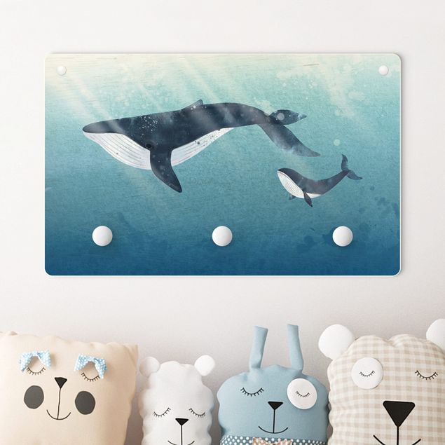 Kids room decor Whale Mother With Calf With Rays Of Light