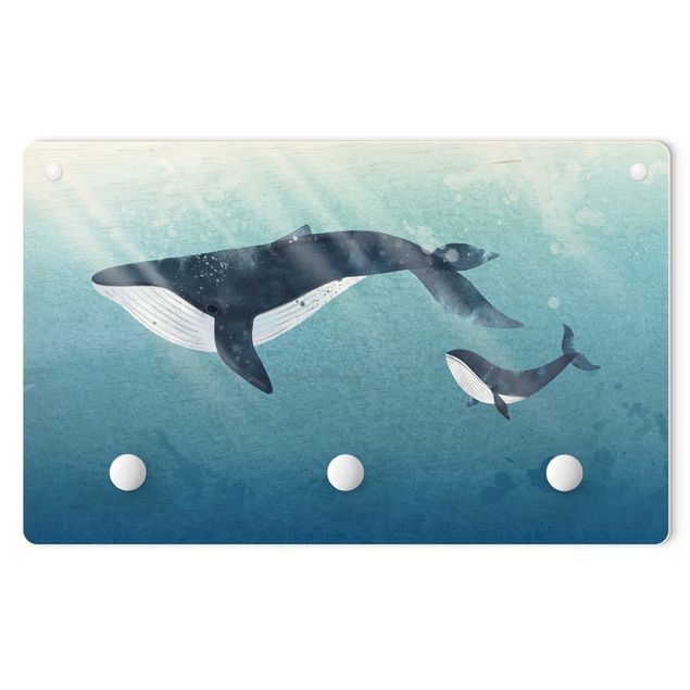 Wall coat rack Whale Mother With Calf With Rays Of Light