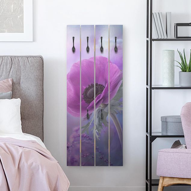 Wall mounted coat rack flower Anemone In Violet