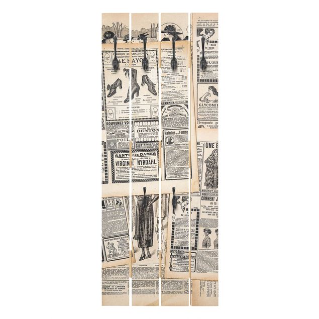 Wall coat rack Antique Newspapers