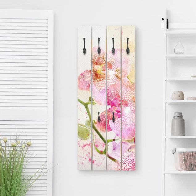 Wall mounted coat rack flower Watercolour Flowers Orchids