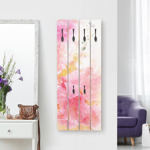 Wall mounted coat rack flower Watercolour flowers peonies