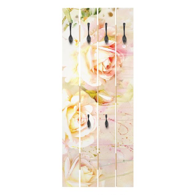 Wall mounted coat rack Watercolour Flowers Roses