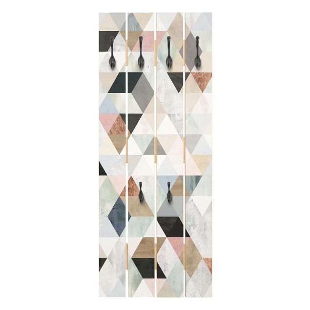 Wall mounted coat rack Watercolour Mosaic With Triangles I
