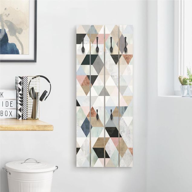 Coat rack wood Watercolour Mosaic With Triangles I